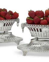 A PAIR OF VICTORIAN SILVER SWEETMEAT BASKETS AND STANDS