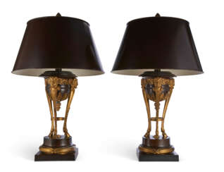 A PAIR OF FRENCH ORMOLU AND PATINATED BRONZE VASES, MOUNTED AS LAMPS