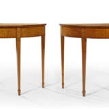 A PAIR OF GEORGE III STYLE TULIPWOOD-BANDED, SATINWOOD, AND MARQUETRY DEMI-LUNE SIDE TABLES - photo 10