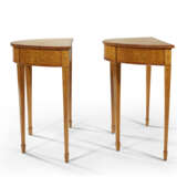 A PAIR OF GEORGE III STYLE TULIPWOOD-BANDED, SATINWOOD, AND MARQUETRY DEMI-LUNE SIDE TABLES - фото 14