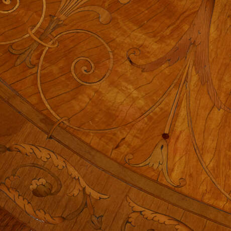A PAIR OF GEORGE III STYLE TULIPWOOD-BANDED, SATINWOOD, AND MARQUETRY DEMI-LUNE SIDE TABLES - photo 19