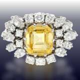 Ring: exklusiver vintage Goldschmiedering mit gelbem, unbehandeltem Ceylon Saphir von ca. 4,5ct und feinem Brillant/Diamantbesatz, Handarbeit, 18K Weißgold - Foto 1