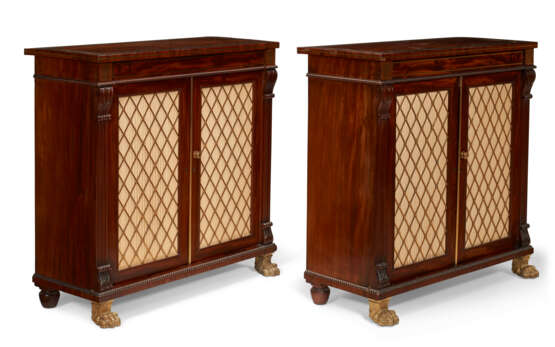 A PAIR OF LATE REGENCY BRASS-INLAID AND GILT-BRASS-MOUNTED MAHOGANY SIDE CABINETS - photo 3