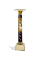 AN ORMOLU AND ONYX-MOUNTED COBALT BLUE-GROUND SEVRES STYLE PORCELAIN PEDESTAL