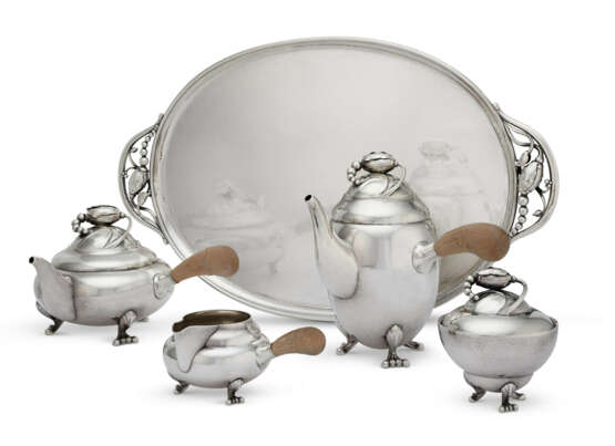 A DANISH SILVER FOUR-PIECE TEA AND COFFEE SERVICE AND MATCHING TWO-HANDLED TRAY, NO. 2D AND 2E - photo 1