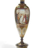 A LARGE VIENNA STYLE PORCELAIN COBALT-BLUE AND GOLD GROUND VASE, COVER AND STAND, 'LOHENGRIN ABSCHIED' - photo 1