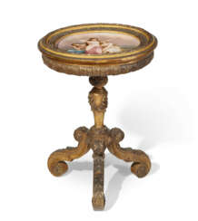 A CONTINENTAL GILTWOOD AND VIENNA STYLE PORCELAIN GUERIDON