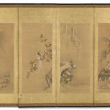 TWO JAPANESE POLYCHROME-PAINTED AND SILK SIX-PANEL SCREENS - Foto 3