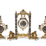 A FRENCH JAPONISME ORMOLU AND CLOISONNE ENAMEL THREE-PIECE CLOCK GARNITURE - photo 1