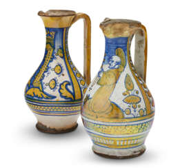 TWO ITALIAN MAIOLICA GOLD LUSTRE EWERS