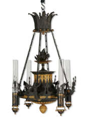 A NORTH EUROPEAN ORMOLU-MOUNTED AND PATINATED-BRONZE FOUR-LIGHT CHANDELIER