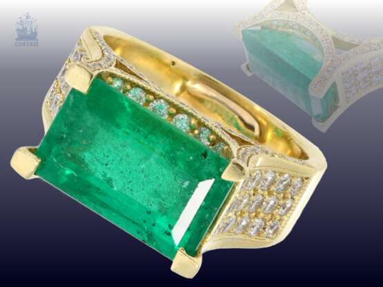 Ring: exklusiver, ehemals sehr teurer Smaragd/Brillant-Goldschmiedering, Einzelanfertigung aus 18K Gold, Smaragd ca. 6ct - Foto 1