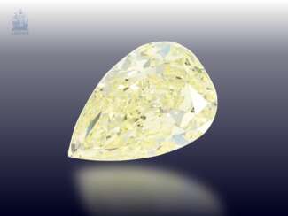 DiamanTiefe: seltener Fancy Diamant im Tropfenschliff, fancy light yellow, 4,75ct, mit Expertise