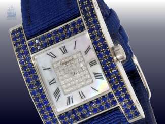 Armbanduhr: luxuriöse und sehr seltene Chopard Damenuhr Ref.13/6818-23 mit Diamant- und Saphirbesatz, Chopard "Your Hour Ladies" von 2001 mit Originalzertifikat
