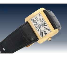 Armbanduhr: hochwertige, große automatische Herrenuhr, Cartier Tank Divan "Exra Large", Ref:2603, 18K Gold, ca.2005