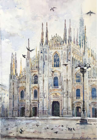 “Cathedral in Milan” Paper Watercolor Romanticism Landscape painting 2017 - photo 1