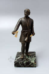 Antique bronze figurine on a marble stand Peter I, Russia, 19th century