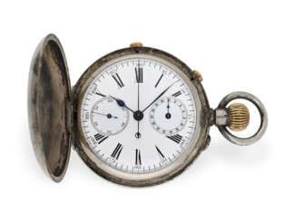 Taschenuhr: silberne Savonnette mit Schleppzeigerchronograph und Zähler, Dent London, ca. 1890