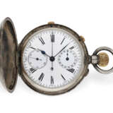 Taschenuhr: silberne Savonnette mit Schleppzeigerchronograph und Zähler, Dent London, ca. 1890 - photo 1