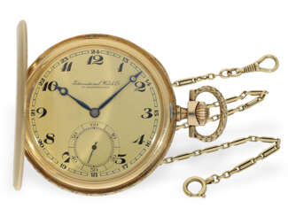 Taschenuhr: ausgesprochen schöne IWC Goldsavonnette mit Goldkette, ca. 1925