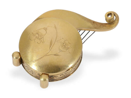Kostbare historische Formuhr mit Darstellung eines mittelalterlichen Musikinstrumentes mit Diamantbesatz - фото 4