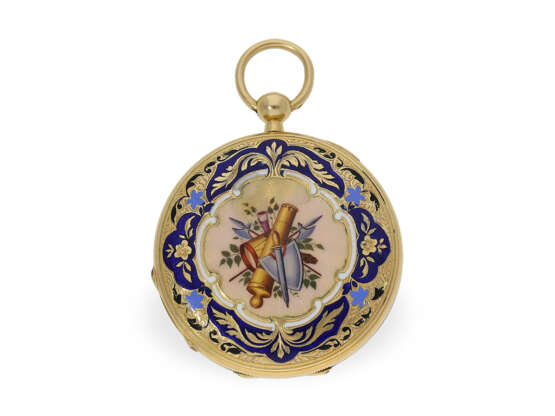 Taschenuhr: äußerst prächtige Gold/Emaille-Savonnette für den osmanischen Markt, Originalbox - фото 2