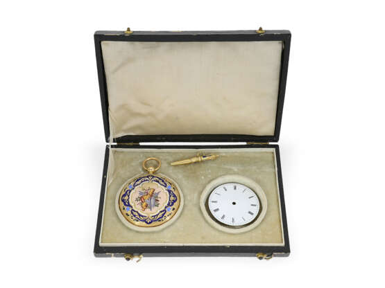 Taschenuhr: äußerst prächtige Gold/Emaille-Savonnette für den osmanischen Markt, Originalbox - Foto 10