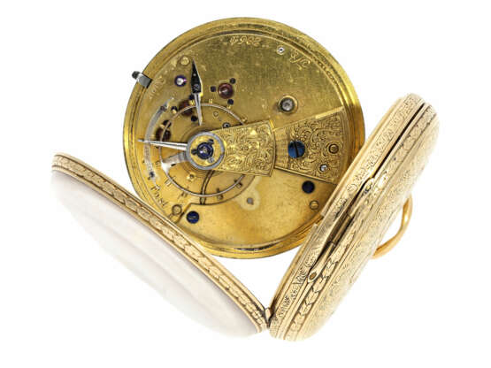 Taschenuhr: besonders schwere und prächtig gravierte englische Taschenuhr mit Goldzifferblatt, Hallmarks London 1866 - Foto 3