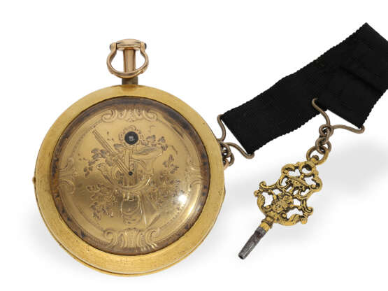 Taschenuhr: frühe, goldene englische Doppelgehäuse-Spindeluhr mit Repetition und Originalschlüssel - Foto 9