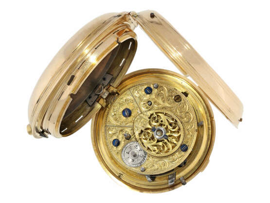 Taschenuhr: schwere goldene Doppelgehäuse-Spindeluhr mit Repetition auf Glocke, Freres Bordier a Geneve No.60999, Genf, für den englischen Markt, Hallmarks 1794 - фото 2