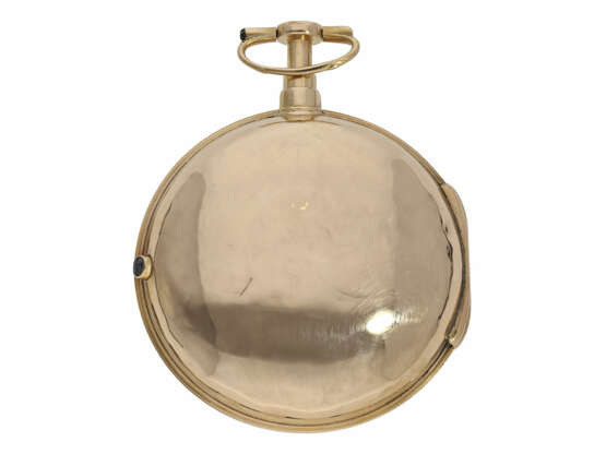Taschenuhr: schwere goldene Doppelgehäuse-Spindeluhr mit Repetition auf Glocke, Freres Bordier a Geneve No.60999, Genf, für den englischen Markt, Hallmarks 1794 - photo 4