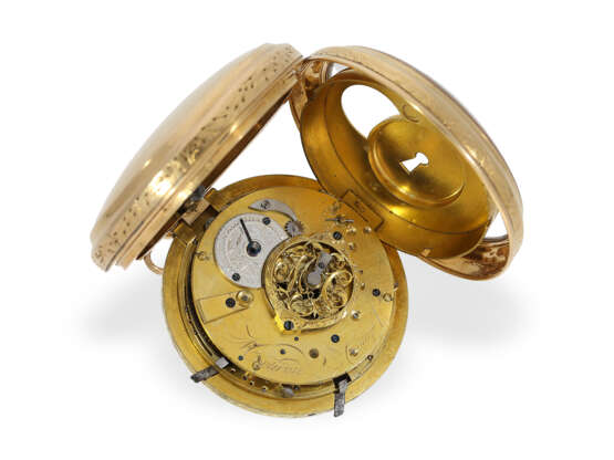 Taschenuhr: extrem seltene, schwere goldene Spindeluhr mit Minutenrepetition, Meuron & Company, ca.1800 - Foto 2