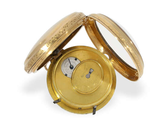 Taschenuhr: extrem seltene, schwere goldene Spindeluhr mit Minutenrepetition, Meuron & Company, ca.1800 - Foto 4