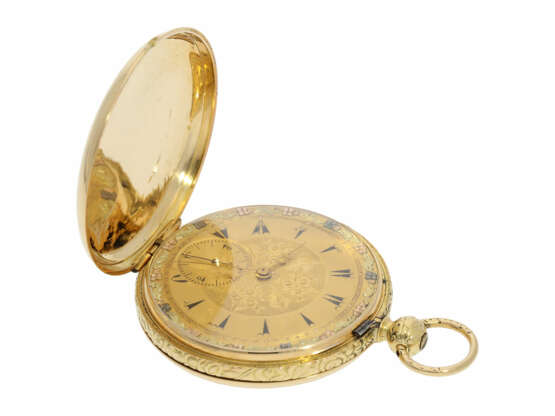 Taschenuhr: interessante, frühe Goldsavonnette für den osmanischen Markt, Wippen-Chronometer No.51056, Auguste Courvoisier La Chaux-De-Fonds, ca.1850 - photo 2