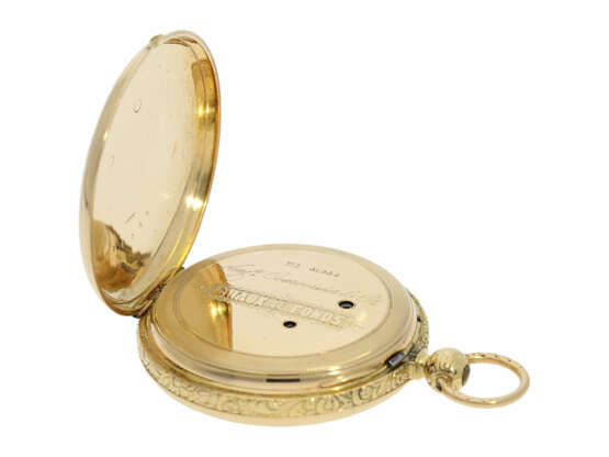 Taschenuhr: interessante, frühe Goldsavonnette für den osmanischen Markt, Wippen-Chronometer No.51056, Auguste Courvoisier La Chaux-De-Fonds, ca.1850 - фото 3