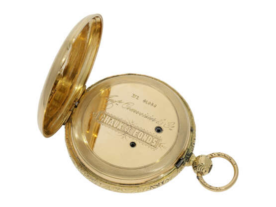 Taschenuhr: interessante, frühe Goldsavonnette für den osmanischen Markt, Wippen-Chronometer No.51056, Auguste Courvoisier La Chaux-De-Fonds, ca.1850 - photo 4