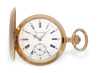 Taschenuhr: besonders schweres rotgoldenes Taschenchronometer mit zylindrischer Spirale, Schweiz 1890