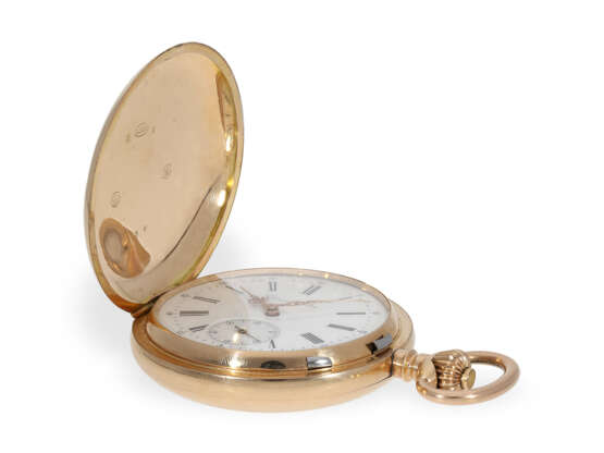 Taschenuhr: besonders schweres rotgoldenes Taschenchronometer mit zylindrischer Spirale, Schweiz 1890 - Foto 6