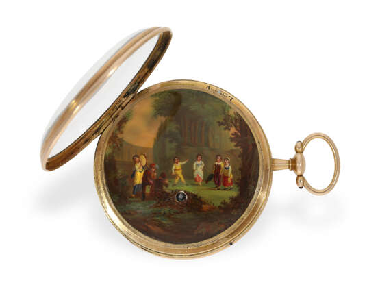 Taschenuhr: große, einzigartige Gold/Emaille-Taschenuhr mit Musikspielwerk, vermutlich Genf um 1800 - Foto 1