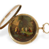Taschenuhr: große, einzigartige Gold/Emaille-Taschenuhr mit Musikspielwerk, vermutlich Genf um 1800 - фото 1