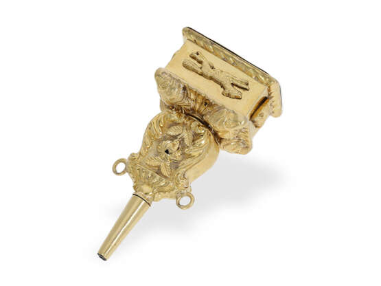 Uhrenschlüssel: musealer, extrem rarer goldener Spindeluhrenschlüssel in Form einer Schatulle, 18.Jh. - фото 1