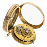 Taschenuhr: außergewöhnlich große Gold/Emaille-Spindeluhr mit Repetition auf Glocke und Perlenbesatz, Antoine Moilliet & Cie a Geneve, ca.1790 - фото 5
