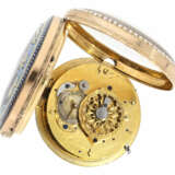Taschenuhr: außergewöhnlich große Gold/Emaille-Spindeluhr mit Repetition auf Glocke und Perlenbesatz, Antoine Moilliet & Cie a Geneve, ca.1790 - фото 7