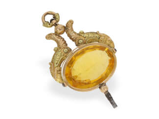 Uhrenschlüssel: musealer Prunkschlüssel mit Fabelwesen, Frankreich um 1820