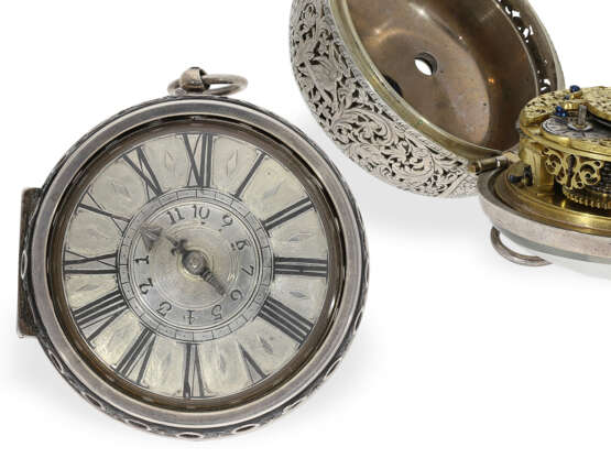 Taschenuhr: imposante englische einzeigrige Sackuhr mit Alarm, Marc Thomegay London um 1700 - Foto 1