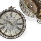 Taschenuhr: imposante englische einzeigrige Sackuhr mit Alarm, Marc Thomegay London um 1700 - Foto 1