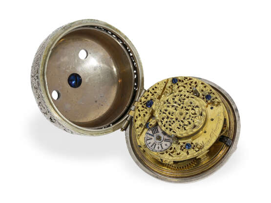 Taschenuhr: imposante englische einzeigrige Sackuhr mit Alarm, Marc Thomegay London um 1700 - photo 3