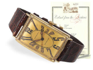 Armbanduhr: Patek Philippe Rarität, oversize Herrenuhr Typ "Gondolo", von 1911 mit Stammbuchauszug