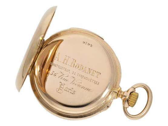 Taschenuhr: hochfeine, große rotgoldene Präzisionstaschenuhr mit Minutenrepetition, Chronometermacher A.H. Rodanet, Patek Philippe Vertreter in Paris, No. 9794/60242, ca.1885 - photo 5