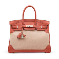 A LIMITED EDITION SANGUINE SWIFT LEATHER & TOILE GHILLIES BIRKIN 35 WITH PALLADIUM HARDWARE